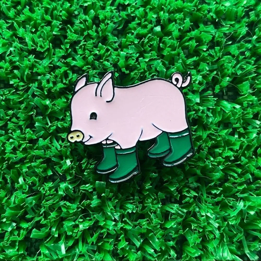 Pig in Green Boots Enamel Pin/ Brooch Lapel